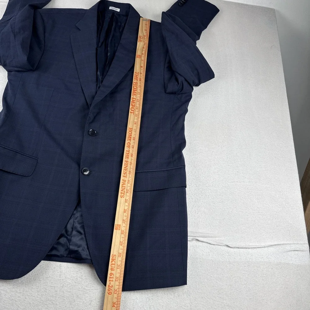Peter Millar Mens Navy Plaid Windowpane Sport Coat 42L Wool  Preppy Office